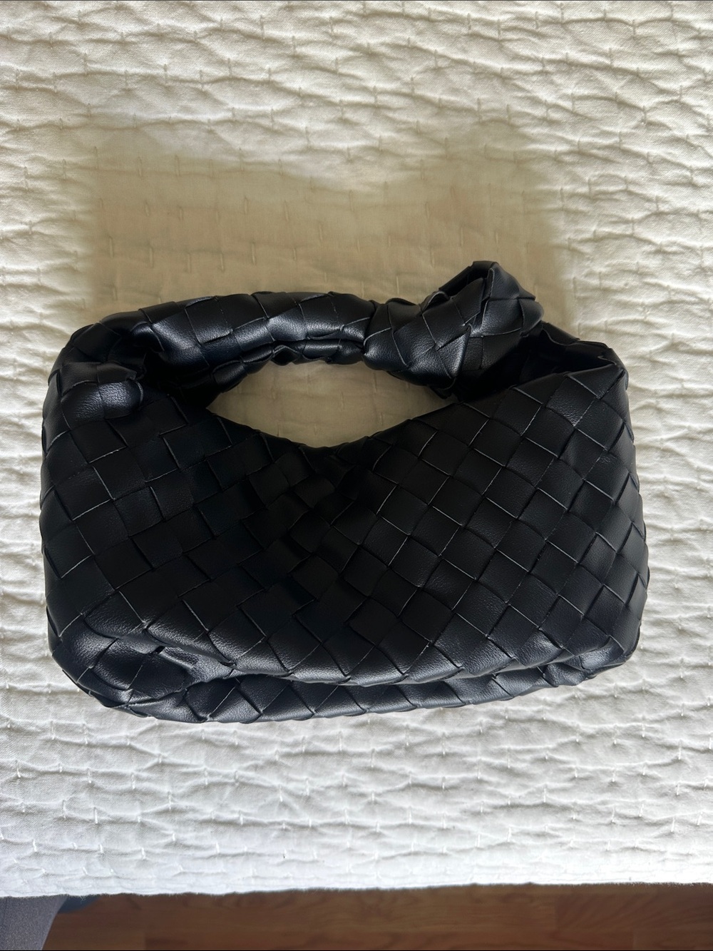 Black Woven Knot-Handle Shoulder Bag